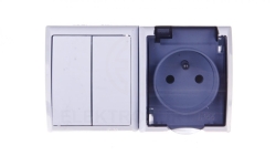 FALA Łącznik hermetyczny świecznikowy + gniazdo z/u z klapką przezroczystą biały ZH-Ł2G/00/d