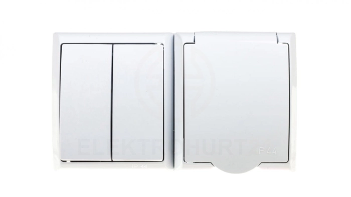 FALA Łącznik hermetyczny świecznikowy + gniazdo z/u z klapką biały ZH-Ł2G/00/w