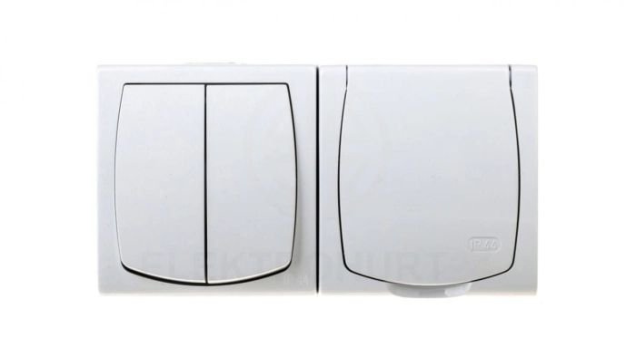 MADERA Łącznik hermetyczny świecznikowy + gniazdo hermetyczne pojedyncze z/u z klapką biały ZH-NŁ2G/00/w