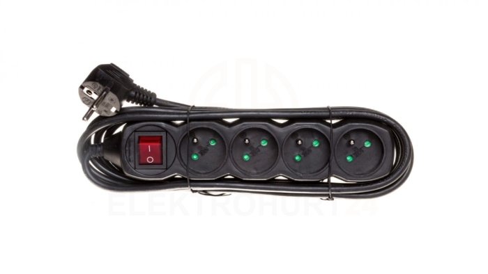 Przedłużacz z wyłącznikiem 4-gniazda z/u 3m /H05VV-F 3G1/ czarny PC1413