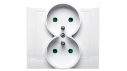 KIER Gniazdo podwójne z/u z przesłonami białe GP-2WZP/00