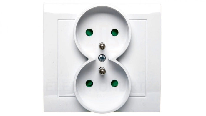 KIER Gniazdo podwójne z/u z przesłonami białe GP-2WZP/00