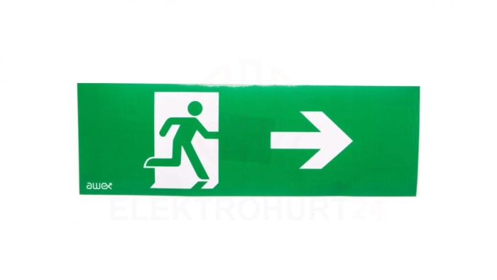 Piktogram 100x300 PM25 człowiek w drzwiach strzałka prawo logo awex (ISO7010)