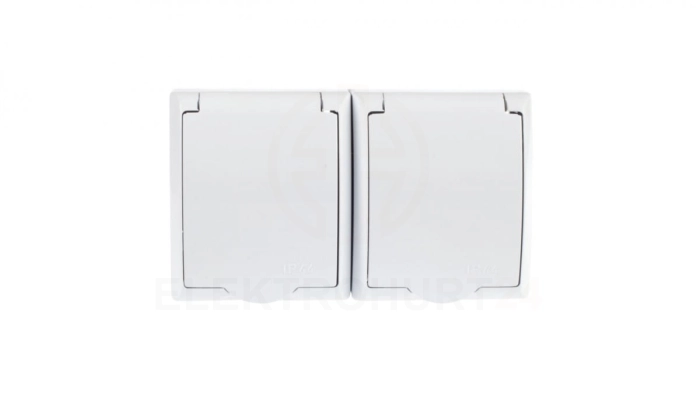 FALA Gniazdo hermetyczne podwójne z/u Schuko IP44 klapka biała GNH-2HS/00/w