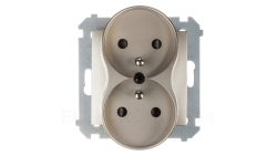 Simon 54 Gniazdo podwójne z/u 16A IP20 z przesłoną torów złoty mat DGZ2MZ.01/44