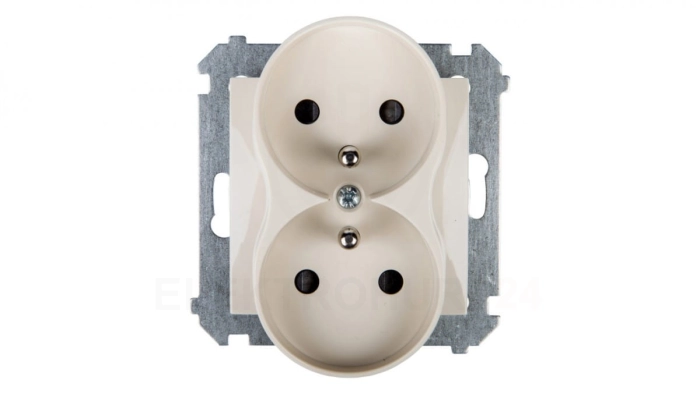 Simon 54 Gniazdo podwójne z/u 16A IP20 z przesłoną torów kremowe DGZ2MZ.01/41