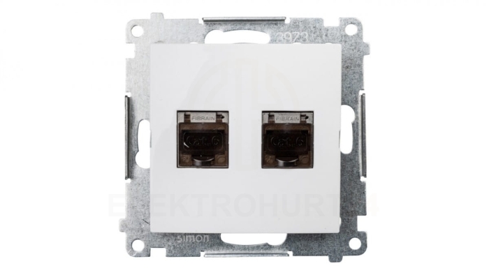 Simon 54 Gniazdo komputerowe podwójne 2xRJ45 kat.6 ekranowane z przesłoną białe D62E.01/11