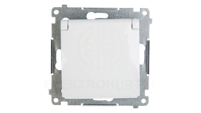 Simon 54 Gniazdo pojedyncze z/u 16A IP44 z przesłoną torów z klapką białe DGZ1BUZ.01/11