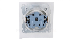 Simon 54 Gniazdo bryzgoszczelne z/u IP44 z przesłoną torów i klapką pełną białe DGZ1BZ.01/11