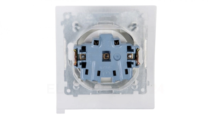 Simon 54 Gniazdo bryzgoszczelne z/u IP44 z przesłoną torów i klapką pełną białe DGZ1BZ.01/11