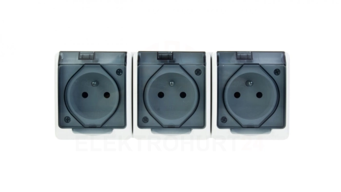 Hermes Gniazdo hermetyczne potrójne natynkowe z uziemieniem z klapką dymną 16A IP44 białe 0323-01