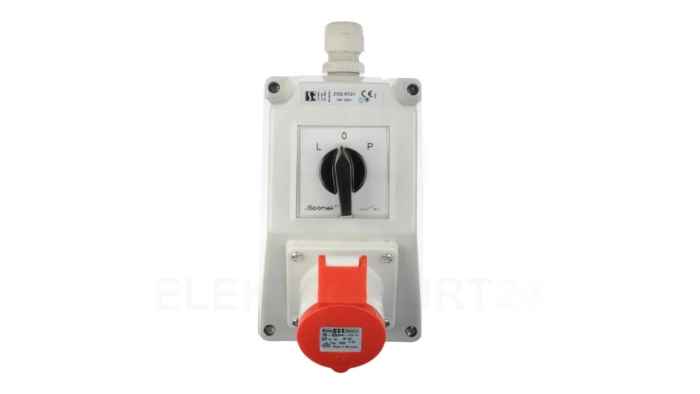 Zestaw instalacyjny z gniazdem 16A 4P (L-0-P) czerwony ZI02R121