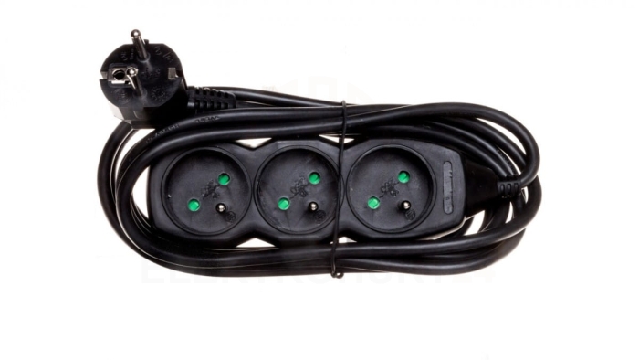 Przedłużacz 3-gniazda z/u 3m /H05VV-F 3G1/ czarny PC0313