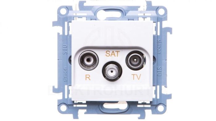 Simon 10 Gniazdo antenowe R-TV-SAT przelotowe białe IP20 CASP.01/11