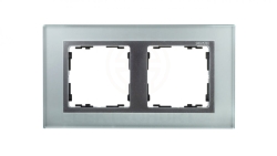 Simon 82 Ramka podwójna pozioma kamień srebro/ ramka pośrednia aluminium mat 82927-62