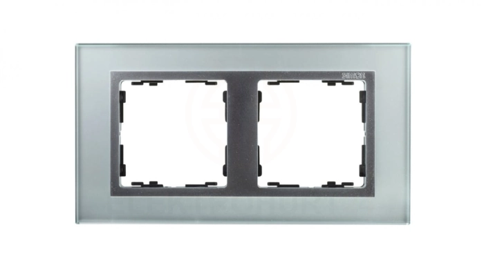 Simon 82 Ramka podwójna pozioma kamień srebro/ ramka pośrednia aluminium mat 82927-62