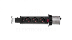 Gniazdo meblowe fi6cm, 3x250V AC wysuwane z blatu z blokadą i przewodem 1,8m srebrne OR-AE-1347