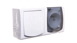 MADERA Łącznik hermetyczny pojedynczy + gniazdo hermetyczne pojedyncze z/u z klapką przezroczystą biały ZH-NŁ1G/00/d