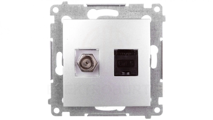 Simon 54 Gniazdo antenowe i komputerowe typu F i RJ45 kat.6 srebrny mat DASFRJ45.01/43