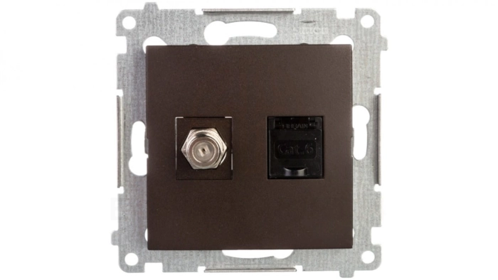 Simon 54 Gniazdo antenowe i komputerowe typu F i RJ45 kat.6 brąz mat DASFRJ45.01/46
