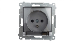 Simon 54 Gniazdo bryzgoszczelne z/u IP44 z klapką transparentną bez uszczelki srebrny mat DGZ1BUZ.01/43A