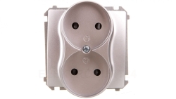 Simon Basic Gniazdo wtyczkowe podwójne bez uziemienia z przesłonami torów 16A 250V srebrny mat BMG2Mz.01/43