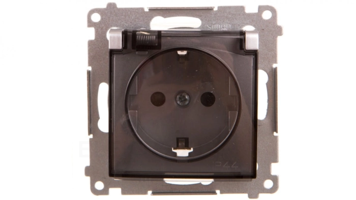 Simon 54 Gniazdo pojedyncze SCHUKO 16A 250V IP44 z przesłonami i klapką srebny mat DGSZ1BZ.01/43A