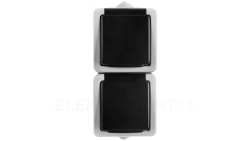 TEKNO Gniazdo hermetyczne podwójne 2x2P+0 pionowe z przesłoną styków 16A 250V szare IP54 25360