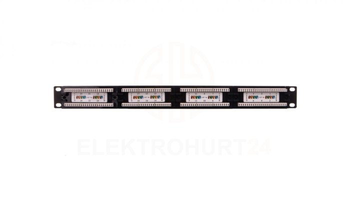 Patch panel kompletny 19 cali 24x RJ45 U/UTP kat. 5e 1U czarny RAL 9005 DN-91524U-1