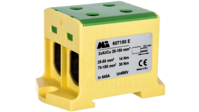 Złączka szynowa 2-torowa 35-150mm2 żółto-zielona EURO multiOTL 150 2xAl/Cu 607150 E