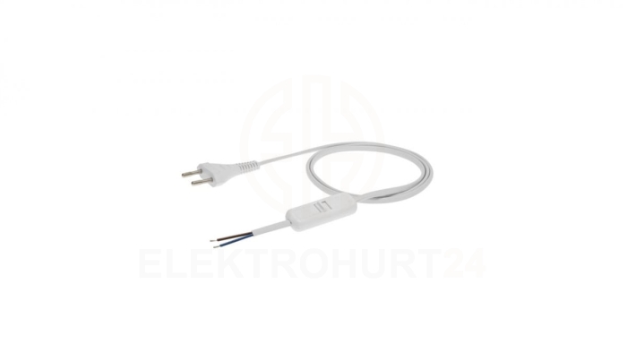 Przewód z wyłącznikiem z płaską wtyczką b/u H03VVH2-F 2x0,5 biały S-13W-0,5-2-1 /2m/
