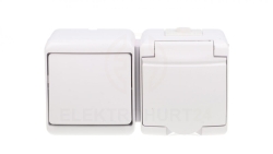 JUNIOR Łącznik jednobiegunowy + gniazdo hermetyczne (klapka biała) biały IP54 WGHH-1