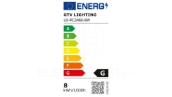 Żarówka LED E27 A60 8W 720lm 3000K AC175-250V 180st. LD-PC2A60-8W