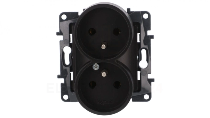 Niloe Step Gniazdo zasilające podwójne 2x2P+Z do ramek wielokrotnych, zaciski śrubowe, bez przesłony styków czarny 863532