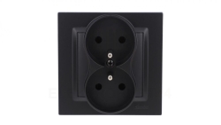 Simon 10 Gniazdo wtyczkowe z uziemieniem podwójne, monoblok, 16A, 250V, zaciski śrubowe kompletne, czarny mat CGZ2/49