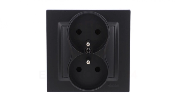 Simon 10 Gniazdo wtyczkowe z uziemieniem podwójne, monoblok, 16A, 250V, zaciski śrubowe kompletne, czarny mat CGZ2/49