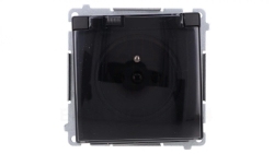 Simon Basic Gniazdo wtyczkowe z uziemieniem, IP44 (moduł) 16A, 250V, zaciski śrubowe klapka transp. czarny BMGZ1B.01/49A