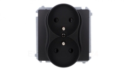 Simon Basic Gniazdo wtyczkowe podwójne z uziemieniem (moduł), z przesł. torów prądowych, zaciski śrubowe czarny BMGZ2MZ.01/49