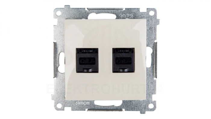 Simon 54 Gniazdo komputerowe podwójne 2xRJ45 kat.6 z przesłoną kremowe D62.01/41