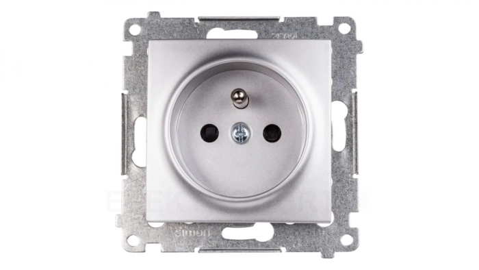 Simon 54 Gniazdo pojedyncze z/u 16A IP20 z przesłoną torów, szybkozłącza, srebrny mat DGZ1CZ.01/43