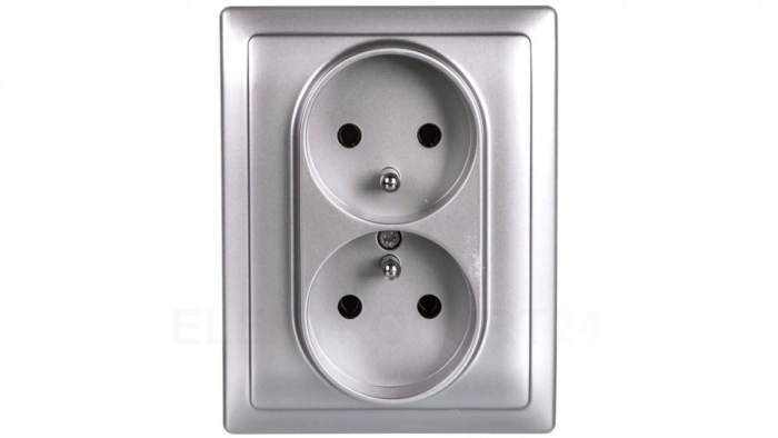 KOS66 Gniazdo podwójne z/u kompletne aluminium 664036