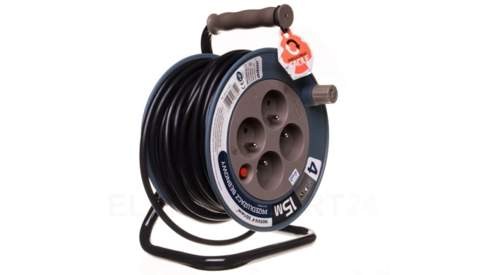 Przedłużacz bębnowy MINI 15m 4x230V /PVC 3x1mm2/ turkusowy OR-AE-1339/T
