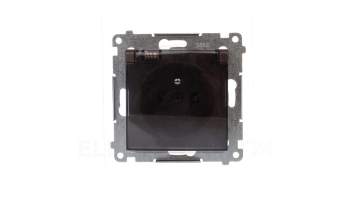 Simon 54 Gniazdo bryzgoszczelne z/u IP44 z przesłoną torów z klapką brąz mat DGZ1BZ.01/46A