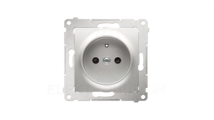 Simon 54 Gniazdo pojedyncze z/u 16A IP20 z przesłoną torów srebrny mat DGZ1Z.01/43