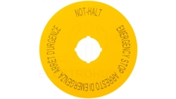 Tabliczka opisowa żółta okrągła fi90 EMERGENCY STOP M22-XAK11 121085