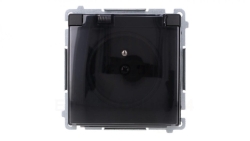 Simon Basic Gniazdo wtyczkowe z uziem., z przesł. torów prąd, IP44 (moduł) zaciski śrubowe klapka transp. czarny BMGZ1BZ.01/49A