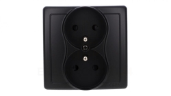 Simon Basic Gniazdo wtyczkowe z uziemieniem podwójne, monoblok, z przesł.torów prądowych zac.śrubowe czarny kompletne BMGZ2Z/49