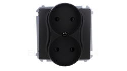 Simon Basic Gniazdo wtyczkowe podwójne bez uziemienia (moduł) z przesł. torów prąd.,16A, 250V, zac. śrubowe czarny BMG2MZ.01/49