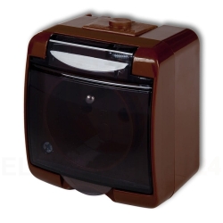 JUNIOR Gniazdo pojedyncze z/u (klapka dymna) brązowy IP54 4GHE-1d