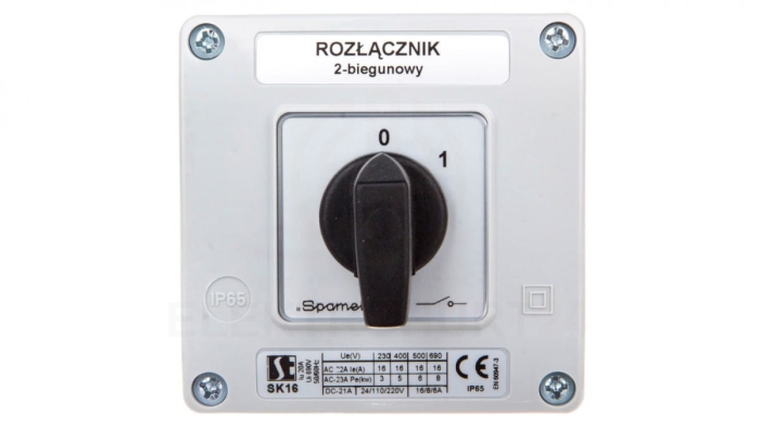 Łącznik krzywkowy 0-1 2P 16A w obudowie SK16-1.828OB11